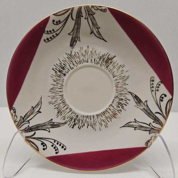 Gebruder Winterling Porcelain Tea Cup & Saucer Set Maroon Gold Floral Design MCM - Picture 3 of 8